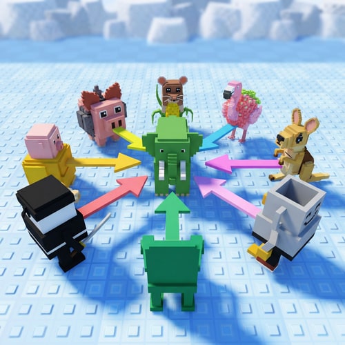 AI Design for replace ALL penguins with these characters, DO NOT CHANGE ANYTHING ELSE