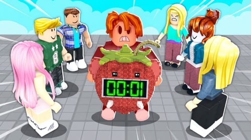 AI Design for replace the bomb with this strawberry elephant but make the strawberry elephant the shape of the bomb DO NOT REPLACE THE HUMAN ONLY THE BOMB