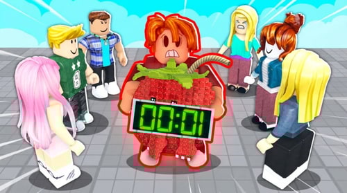 AI Design for replace the bomb with this strawberry elephant but make the strawberry elephant the shape of the bomb DO NOT REPLACE THE HUMAN ONLY THE BOMB