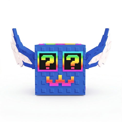 AI Design for replace this black lucky block with this colorful one ensure this one faces the same exact direction and has the same proportions as the black lucky block