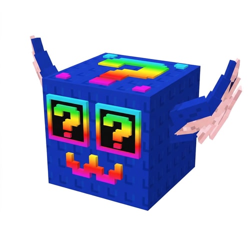 AI Design for replace this black lucky block with this colorful one ensure this one faces the same exact direction and has the same proportions as the black lucky block