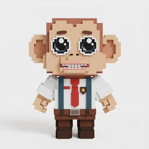 AI Design for replace this tall monkey with this small monkey adapt the small monkey to fit in the same art style as the tall monkey DO NOT CHANGE ANYTHING ELSE