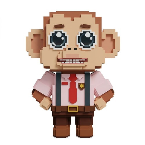 AI Design for replace this tall monkey with this small monkey adapt the small monkey to fit in the same art style as the tall monkey DO NOT CHANGE ANYTHING ELSE