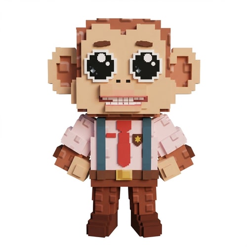 AI Design for replace this tall monkey with this small monkey adapt the small monkey to fit in the same art style as the tall monkey DO NOT CHANGE ANYTHING ELSE