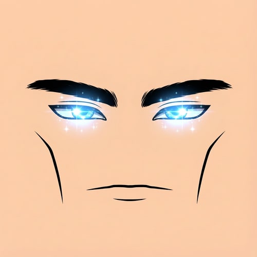 AI Design for make the eyes more powerful looking and change absolutely nothing else