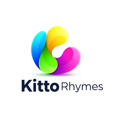 AI Design for kitto Rhymes logo — Abstract pictogram, Vibrant and playful colors, Bright and energetic lighting, Modern and friendly style, Smooth gradients and rounded shapes, White background.