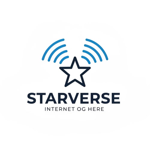 AI Design for minimal star icon emitting broadcast signal beams, logo for Starverse internet provider, modern telecom branding similar to US ISP companies, flat vector design, corporate look, blue and dark navy color scheme