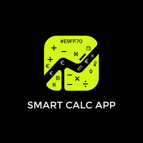 AI Design for create the app logo for Smart Clac App, in which we have differnt calculators and convertors use E9FF70 code for logo with black background