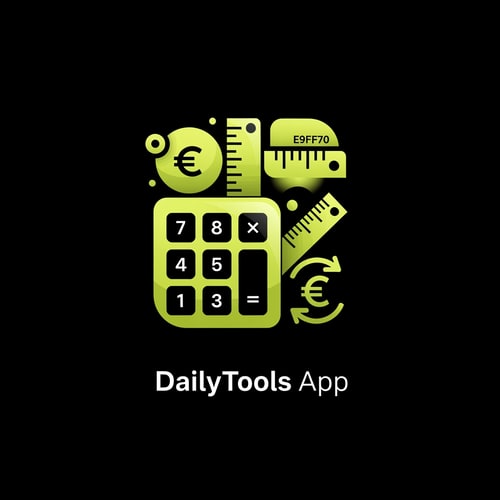 AI Design for create the app logo for DailyTools App, in which we have differnt calculators and convertors use E9FF70 code for logo with black background