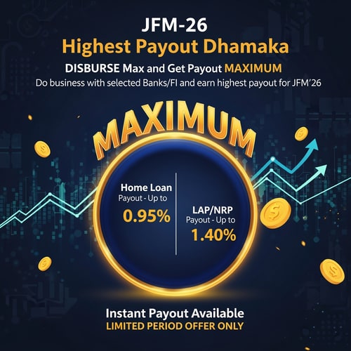 AI Design for JFM-26 Highest Payout Dhamaka DISBURSE Max and Get Payout MAXIMUM Do business with selected Banks/FI and earn highest payout for JFM’26 Home Loan Payout – Up to 0.95% LAP/NRP Payout – Up to 1.40% Instant Payout Available LIMITED PERIOD OFFER ONLY make a offer contest image and Home Loan Payout – Up to 0.95% LAP/NRP Payout – Up to 1.40% add in circle and write MAXIMUM letters in small to big increasing size , make flyer image and attractive colours