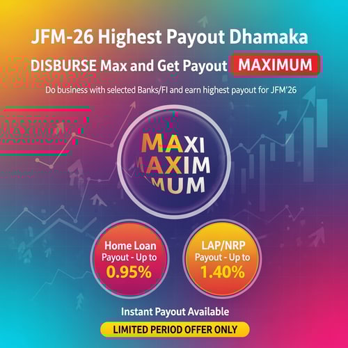 AI Design for JFM-26 Highest Payout Dhamaka DISBURSE Max and Get Payout MAXIMUM Do business with selected Banks/FI and earn highest payout for JFM’26 Home Loan Payout – Up to 0.95% LAP/NRP Payout – Up to 1.40% Instant Payout Available LIMITED PERIOD OFFER ONLY make a offer contest image and Home Loan Payout – Up to 0.95% LAP/NRP Payout – Up to 1.40% add in circle and write MAXIMUM letters in small to big increasing size , make flyer image and attractive colours