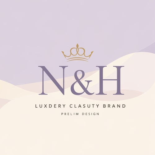 AI Design for Design a luxurious and feminine logo for the brand name N & H. Use elegant serif typography with a soft feminine touch. Add a delicate princess crown above the initials, designed for a modern classy woman. Use a soft lavender and cream color palette as the main tones, with subtle gold accents for a premium luxurious feel. The logo should look graceful, elegant, minimal, and sophisticated. Clean composition, feminine branding, soft curves, luxury beauty brand style, high-end fashion aesthetic, premium logo design, simple background.