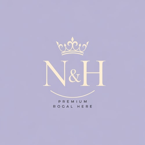 AI Design for Create a premium monogram logo featuring the initials “N & H” in elegant serif font. Place a stylish feminine crown above the letters, inspired by modern princess elegance. Use soft lavender purple and warm cream as the primary colors, enhanced with refined metallic gold details. The logo should feel luxurious, feminine, graceful, and high-end. Minimalist royal beauty logo, elegant typography, classy feminine branding, sophisticated and soft luxury aesthetic, clean and balanced layout.