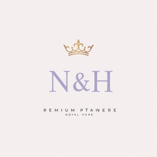 AI Design for Create a premium monogram logo featuring the initials “N & H” in elegant serif font. Place a stylish feminine crown above the letters, inspired by modern princess elegance. Use soft lavender purple and warm cream as the primary colors, enhanced with refined metallic gold details. The logo should feel luxurious, feminine, graceful, and high-end. Minimalist royal beauty logo, elegant typography, classy feminine branding, sophisticated and soft luxury aesthetic, clean and balanced layout.