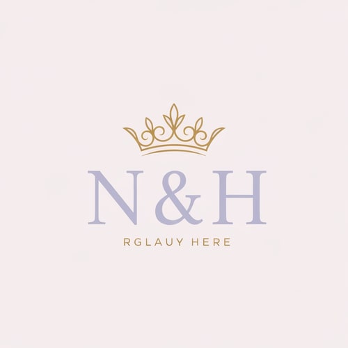 AI Design for Create an elegant luxury logo with the initials “N & H” in refined serif font. Add a feminine princess crown above the letters, delicate and stylish, designed with soft curves. Use light lavender and creamy beige tones with gold detailing for a premium feminine appearance. The logo should feel graceful, modern, luxurious, and classy. Feminine royal logo design, minimal premium branding, soft luxury style, beauty brand logo, elegant and timeless.