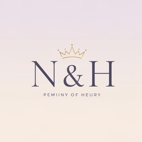 AI Design for Create a minimal and elegant logo for “N & H” using luxurious serif typography. Add a feminine crown above the text, subtle and graceful, symbolizing beauty and elegance. Use a soft lavender and cream palette with gold highlights for a premium feminine luxury feel. The logo should be clean, minimal, soft, classy, and modern. High-end feminine brand identity, elegant monogram logo, luxury beauty style, timeless and graceful.