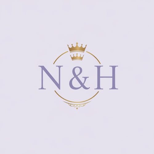 AI Design for Design a sophisticated feminine logo for “N & H” with elegant serif lettering. Add a small luxurious crown above the initials, styled for a classy feminine brand. Use soft lavender purple as the main color, cream as the secondary tone, and gold accents for elegance and richness. The design should be minimal, luxurious, modern, and feminine. Premium beauty logo, high-end branding, elegant monogram, soft luxury aesthetic, clean background.