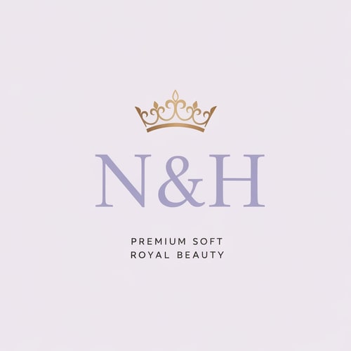 AI Design for Create a premium monogram logo featuring the initials “N & H” in elegant serif font. Place a stylish feminine crown above the letters, inspired by modern princess elegance. Use soft lavender purple and warm cream as the primary colors, enhanced with refined metallic gold details. The logo should feel luxurious, feminine, graceful, and high-end. Minimalist royal beauty logo, elegant typography, classy feminine branding, sophisticated and soft luxury aesthetic, clean and balanced layout.
