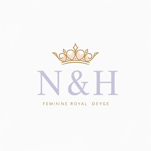 AI Design for Create an elegant luxury logo with the initials “N & H” in refined serif font. Add a feminine princess crown above the letters, delicate and stylish, designed with soft curves. Use light lavender and creamy beige tones with gold detailing for a premium feminine appearance. The logo should feel graceful, modern, luxurious, and classy. Feminine royal logo design, minimal premium branding, soft luxury style, beauty brand logo, elegant and timeless.