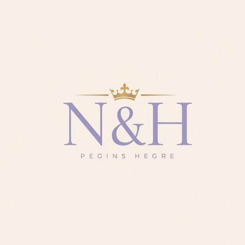 AI Design for Design a sophisticated feminine logo for “N & H” with elegant serif lettering. Add a small luxurious crown above the initials, styled for a classy feminine brand. Use soft lavender purple as the main color, cream as the secondary tone, and gold accents for elegance and richness. The design should be minimal, luxurious, modern, and feminine. Premium beauty logo, high-end branding, elegant monogram, soft luxury aesthetic, clean background.