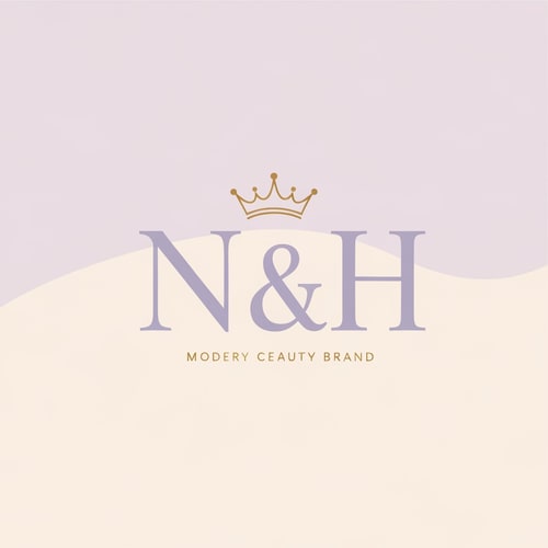 AI Design for Design a luxurious and feminine logo for the brand name N & H. Use elegant serif typography with a soft feminine touch. Add a delicate princess crown above the initials, designed for a modern classy woman. Use a soft lavender and cream color palette as the main tones, with subtle gold accents for a premium luxurious feel. The logo should look graceful, elegant, minimal, and sophisticated. Clean composition, feminine branding, soft curves, luxury beauty brand style, high-end fashion aesthetic, premium logo design, simple background.