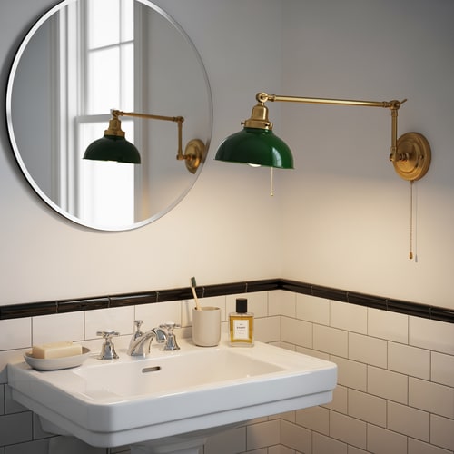 AI Design for Add a wall-mounted light fixture to the right of the sink, in a student-lamp style with a long adjustable arm.