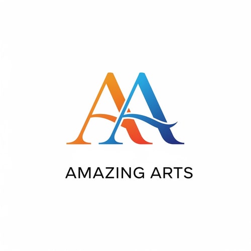 AI Design for create a minimal attractive film production company, the client 's previous logo is a monogram featurig double serif letters AA conjoined , the company name is "Amazing Arts ", the client need to improvise the olden logo , the color combinations are orange and gradient blue, give me a few options for a modern film production logoin abstract but not too absract , the typeface should  feature the serif font ,yet modern vibe