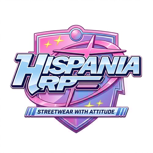 AI Design for Combina el logo azul, con los colores del segundo, ademas agregale detalles y mejora la calida, y ponle abajo Hispania RP
