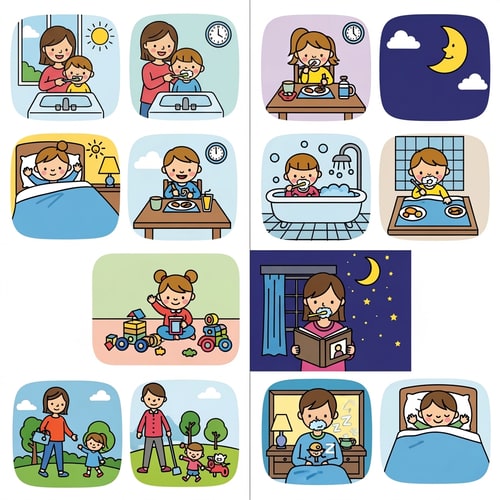 AI Design for Match the style of the reference image and create: ציורים של אמא מצחצחת שיניים לילד