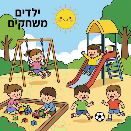 AI Design for Match the style of the reference image and create: מצא ציורים של ילדים משחקים