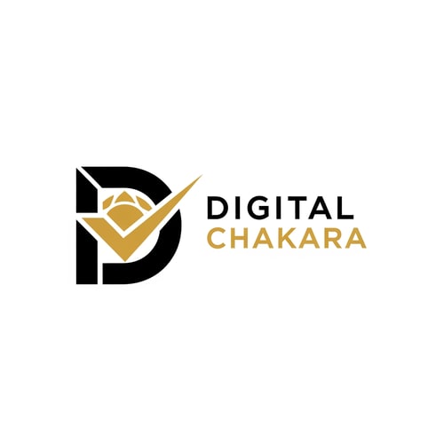 AI Design for Create a bold, modern, and professional logo for a digital marketing company named ‘Digital Chakara’. The logo should feature a strong geometric symbol combined with clean typography. Use a monogram style icon with the letter ‘D’ and a modern abstract chakra or checkmark element. Minimal, corporate, and powerful look. Color palette: black, gold, and white. Flat design, simple, scalable, suitable for website, social media, and business branding.