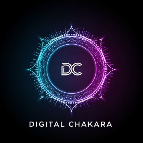 AI Design for Create a premium, modern and futuristic logo for a digital marketing and IT company named “Digital Chakara”. The logo should feature a glowing digital chakra symbol made with technology elements like pixels, data lines, circuits, and neon energy. The chakra should look powerful, dynamic, and futuristic. Inside the chakra, include a stylish “DC” monogram. Use royal purple, electric blue and neon gradient colors on a dark background. The design should be minimal, clean, luxurious, and professional. Vector style, high quality, suitable for website, social media and branding.