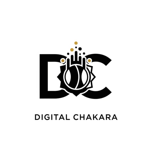 AI Design for Create a modern monogram logo for ‘Digital Chakara’ using the initials ‘DC’. The design should be sleek, bold, and minimal. Include a subtle chakra or digital growth symbol. Corporate, clean, and futuristic style. Use black, gold, and white with strong contrast. Suitable for a global digital marketing and tech company.