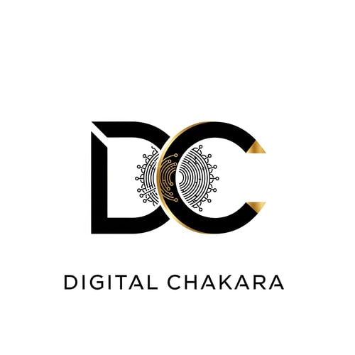 AI Design for Create a modern monogram logo for ‘Digital Chakara’ using the initials ‘DC’. The design should be sleek, bold, and minimal. Include a subtle chakra or digital growth symbol. Corporate, clean, and futuristic style. Use black, gold, and white with strong contrast. Suitable for a global digital marketing and tech company.