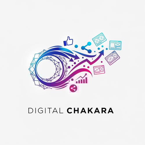 AI Design for Design a bold and creative logo for “Digital Chakara”, a modern digital marketing and website development company. The logo should show a digital chakra transforming into social media and digital marketing elements like likes, shares, growth arrows, and website screens. Use vibrant modern gradient colors such as blue, purple, pink, and cyan. Clean, minimal, and futuristic style. Professional branding look.