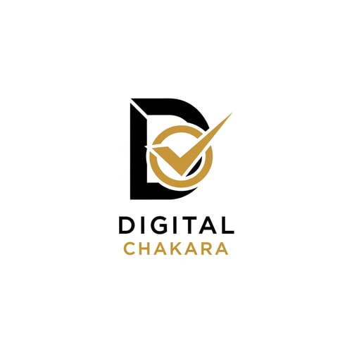 AI Design for Create a bold, modern, and professional logo for a digital marketing company named ‘Digital Chakara’. The logo should feature a strong geometric symbol combined with clean typography. Use a monogram style icon with the letter ‘D’ and a modern abstract chakra or checkmark element. Minimal, corporate, and powerful look. Color palette: black, gold, and white. Flat design, simple, scalable, suitable for website, social media, and business branding.
