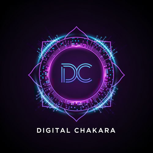 AI Design for Create a premium, modern and futuristic logo for a digital marketing and IT company named “Digital Chakara”. The logo should feature a glowing digital chakra symbol made with technology elements like pixels, data lines, circuits, and neon energy. The chakra should look powerful, dynamic, and futuristic. Inside the chakra, include a stylish “DC” monogram. Use royal purple, electric blue and neon gradient colors on a dark background. The design should be minimal, clean, luxurious, and professional. Vector style, high quality, suitable for website, social media and branding.