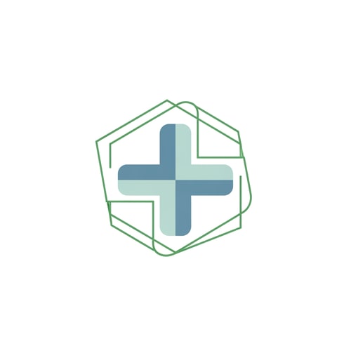 AI Design for A minimalist pharmacy icon or medical brand mark — Centered and symmetrical vector graphic with isolated framing, A professional palette of clinical greens and blues, Clean, sterile, and trustworthy mood, Flat vector graphic style with sharp geometric lines, Do not include any text, letters, numbers, or labels; keep the design strictly as a symbolic icon, Solid flat white background.