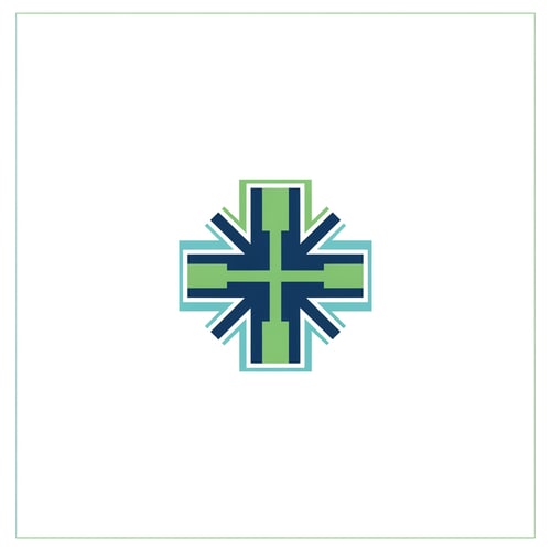 AI Design for A minimalist pharmacy icon or medical brand mark — Centered and symmetrical vector graphic with isolated framing, A professional palette of clinical greens and blues, Clean, sterile, and trustworthy mood, Flat vector graphic style with sharp geometric lines, Do not include any text, letters, numbers, or labels; keep the design strictly as a symbolic icon, Solid flat white background.