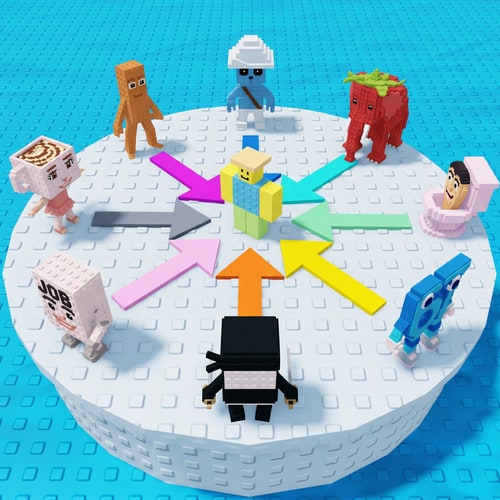 AI Design for replace these penguins with these characters, ensure the characters are sized down and positioned 1:1 with how the penguins are currently facing, ensure there are no duplicate characters used or warped appearances, shrink them down to make them fit as how the penguins currently fit