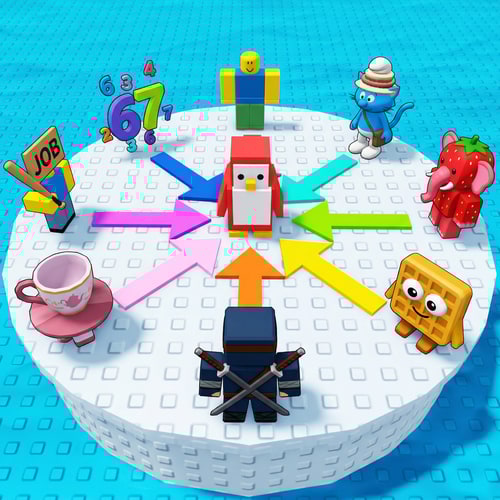 AI Design for replace these penguins with these characters, ensure the characters are sized down and positioned 1:1 with how the penguins are currently facing, ensure there are no duplicate characters used or warped appearances, shrink them down to make them fit as how the penguins currently fit