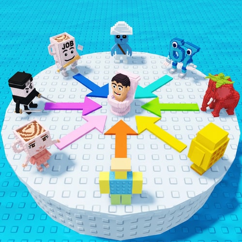 AI Design for replace these penguins with these characters, ensure the characters are sized down and positioned 1:1 with how the penguins are currently facing, ensure there are no duplicate characters used or warped appearances, shrink them down to make them fit as how the penguins currently fit