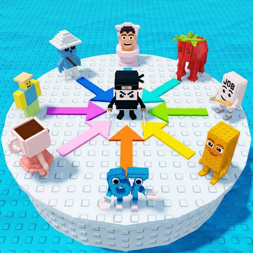 AI Design for replace these penguins with these characters, ensure the characters are sized down and positioned 1:1 with how the penguins are currently facing, ensure there are no duplicate characters used or warped appearances, shrink them down to make them fit as how the penguins currently fit