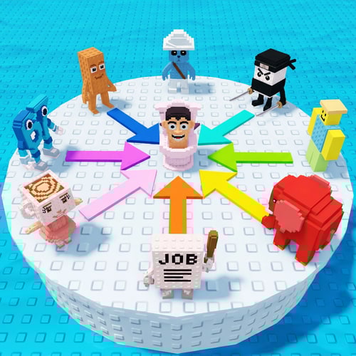 AI Design for replace these penguins with these characters, ensure the characters are sized down and positioned 1:1 with how the penguins are currently facing, ensure there are no duplicate characters used or warped appearances, shrink them down to make them fit as how the penguins currently fit