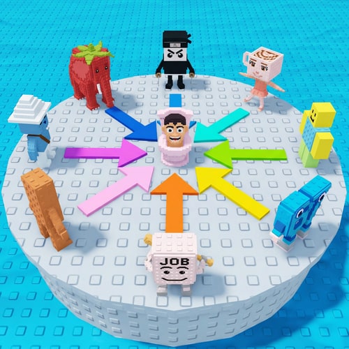 AI Design for replace these penguins with these characters, ensure the characters are sized down and positioned 1:1 with how the penguins are currently facing, ensure there are no duplicate characters used or warped appearances, shrink them down to make them fit as how the penguins currently fit