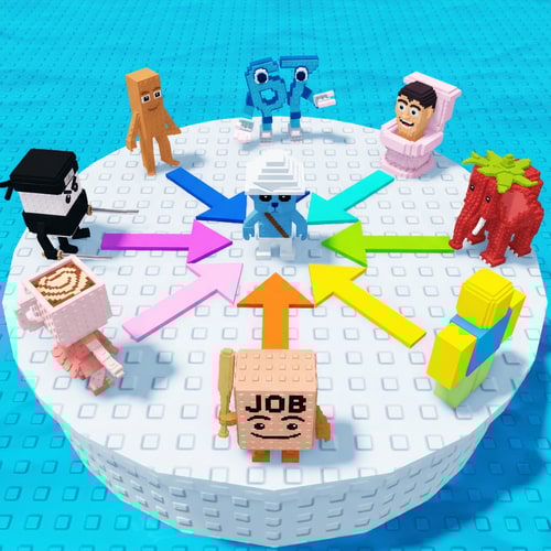 AI Design for replace these penguins with these characters, ensure the characters are sized down and positioned 1:1 with how the penguins are currently facing, ensure there are no duplicate characters used or warped appearances, shrink them down to make them fit as how the penguins currently fit