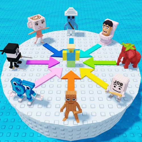 AI Design for replace these penguins with these characters, ensure the characters are sized down and positioned 1:1 with how the penguins are currently facing, ensure there are no duplicate characters used or warped appearances, shrink them down to make them fit as how the penguins currently fit