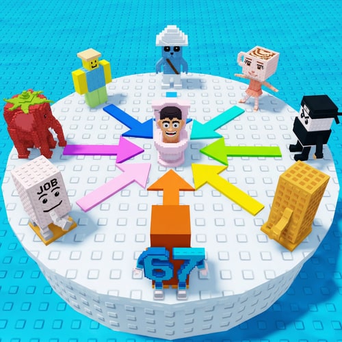 AI Design for replace these penguins with these characters, ensure the characters are sized down and positioned 1:1 with how the penguins are currently facing, ensure there are no duplicate characters used or warped appearances, shrink them down to make them fit as how the penguins currently fit