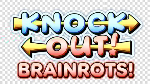 AI Design for remove the penguins in this image, also instead of it just spelling out: KNOCKOUT! it should spell out: KNOCKOUT BRAINROTS! also make the BG transparent