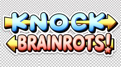 AI Design for remove the penguins in this image, also instead of it just spelling out: KNOCKOUT! it should spell out: KNOCKOUT BRAINROTS! also make the BG transparent